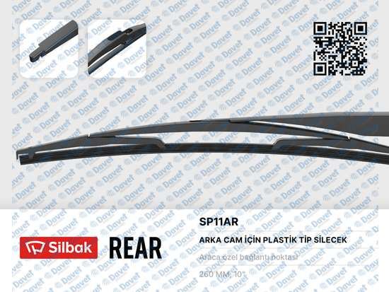 SILBAK SP11AR Silecek Supurgesi Arka Plastik Tip 260mm Megane Ii Grandtour Sw 05-09 - Modus 04-05 - Scenic Ii 03-0